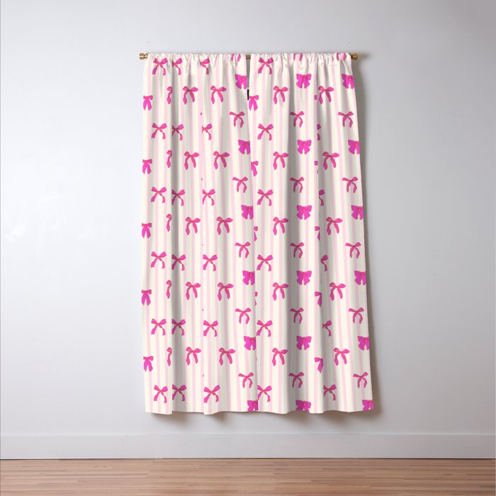 Classic Hot Pink Bows And Stripes Window Curtain Gallery Image 3