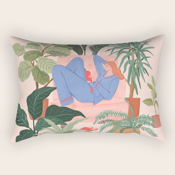Reading with The Plants Rectangular Pillow Gallery Image 1