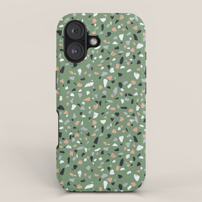 Terrazzo flooring seamless pattern with colorful marble rocks iPhone Case Gallery Image 1