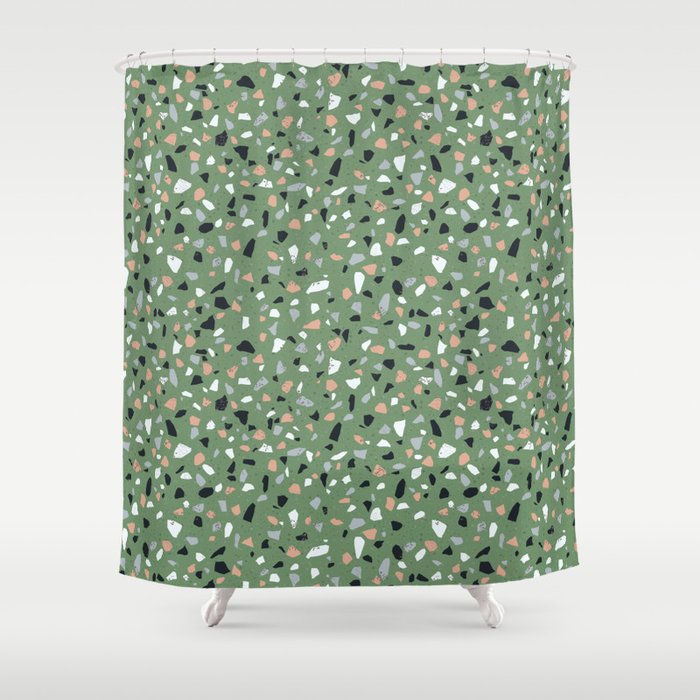Terrazzo flooring seamless pattern with colorful marble rocks Shower Curtain Gallery Image 1