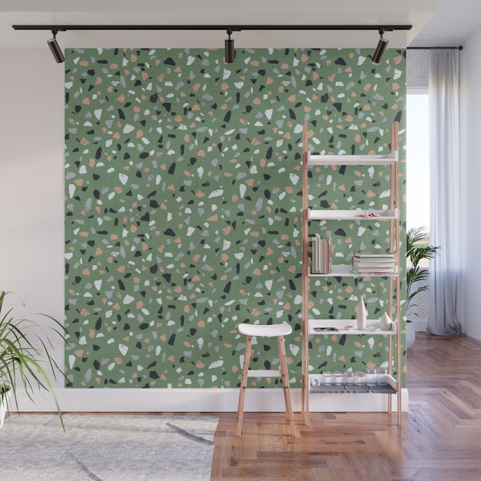 Terrazzo flooring seamless pattern with colorful marble rocks Wall Mural Gallery Image 1