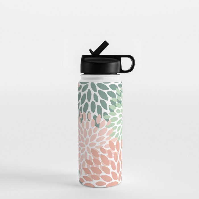 Festive, Abstract Floral Prints, Coral and Green Water Bottle Gallery Image 1