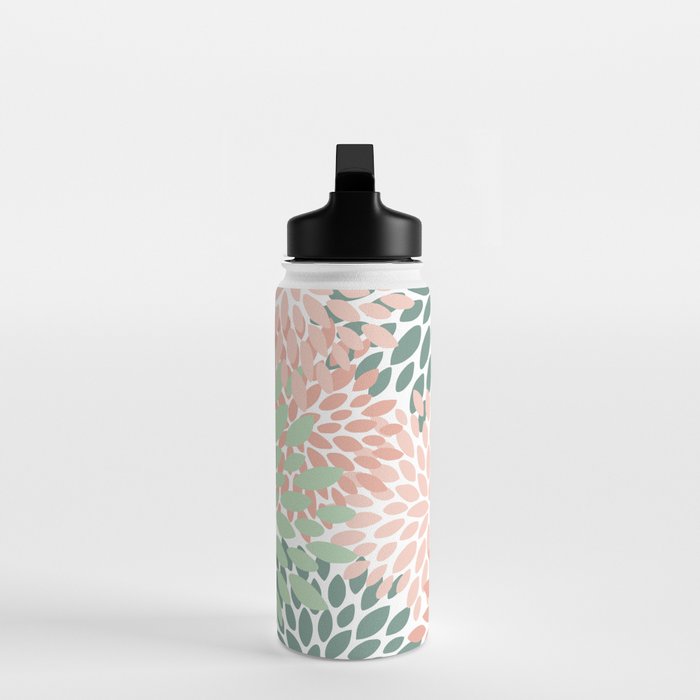 Festive, Abstract Floral Prints, Coral and Green Water Bottle Gallery Image 3