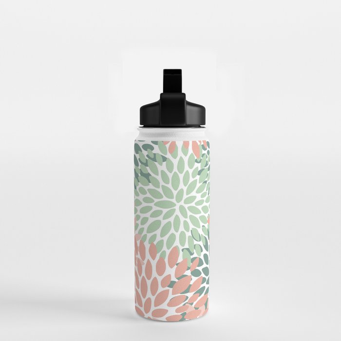 Festive, Abstract Floral Prints, Coral and Green Water Bottle Gallery Image 2