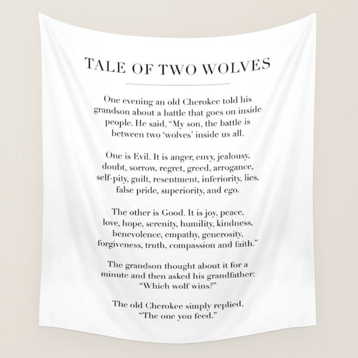 The Tale of Two Wolves Wall Tapestry