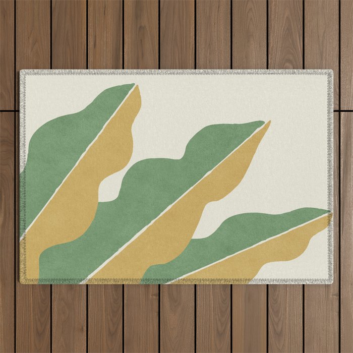 Color Block Abstract Leaf - Gold Green Outdoor Rug Gallery Image 1