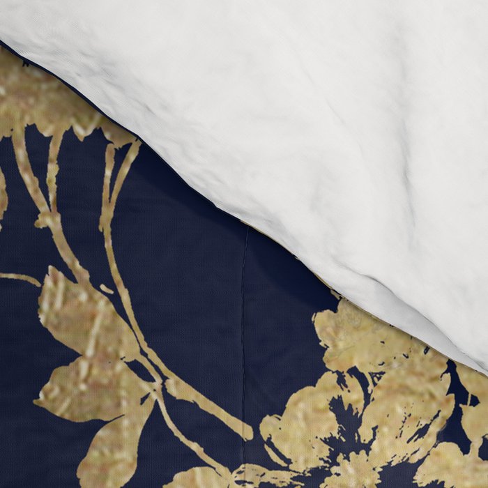 Elegant vintage navy blue faux gold flowers Comforter Gallery Image 4