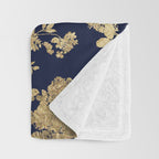 Elegant vintage navy blue faux gold flowers Throw Blanket Gallery Image 3