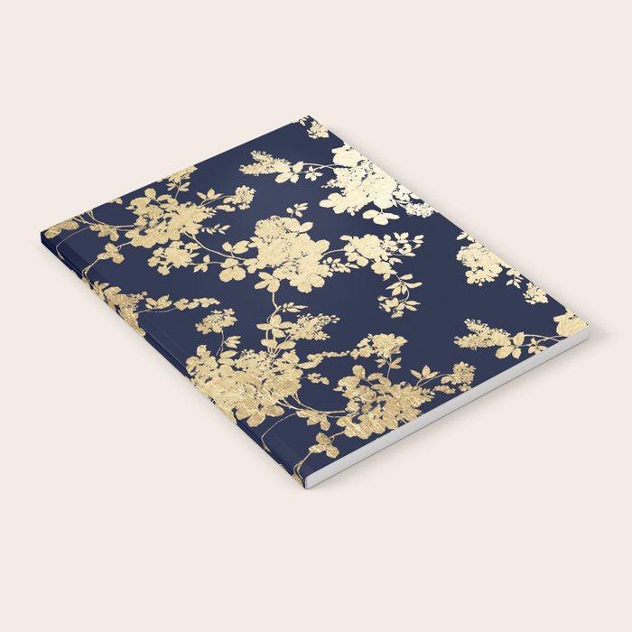 Elegant vintage navy blue faux gold flowers Notebook Gallery Image 2