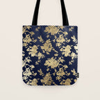 Elegant vintage navy blue faux gold flowers Tote Bag Gallery Image 1