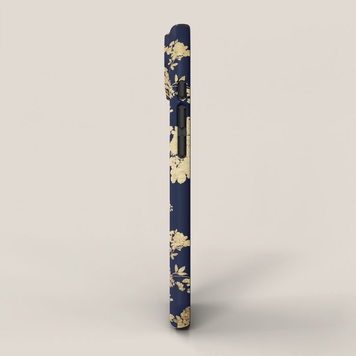 Elegant vintage navy blue faux gold flowers iPhone Case Gallery Image 2