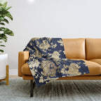 Elegant vintage navy blue faux gold flowers Throw Blanket Gallery Image 1