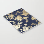 Elegant vintage navy blue faux gold flowers Notebook Gallery Image 3