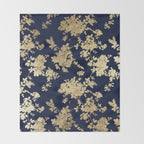 Elegant vintage navy blue faux gold flowers Throw Blanket Gallery Image 2