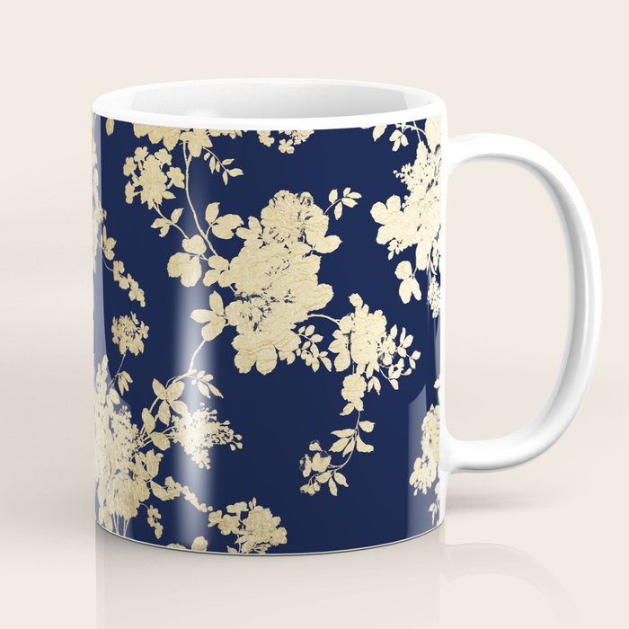 Elegant vintage navy blue faux gold flowers Coffee Mug Gallery Image 1
