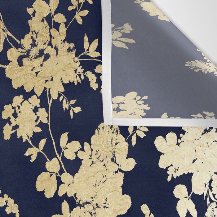 Elegant vintage navy blue faux gold flowers Wall Tapestry Gallery Image 3