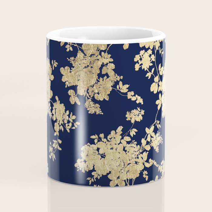 Elegant vintage navy blue faux gold flowers Coffee Mug Gallery Image 4