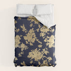 Elegant vintage navy blue faux gold flowers Comforter Gallery Image 6