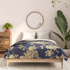 Elegant vintage navy blue faux gold flowers Comforter Gallery Image 3