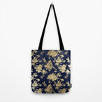 Elegant vintage navy blue faux gold flowers Tote Bag Gallery Image 2
