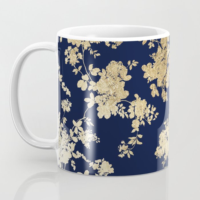 Elegant vintage navy blue faux gold flowers Coffee Mug Gallery Image 3