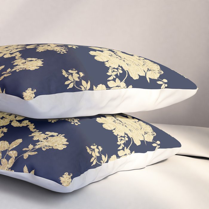Elegant vintage navy blue faux gold flowers Pillow Sham Gallery Image 3
