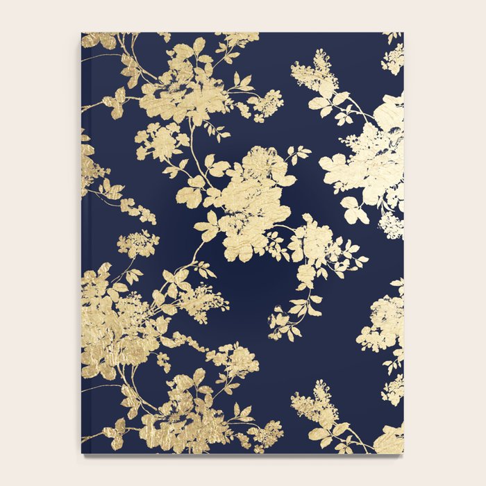 Elegant vintage navy blue faux gold flowers Notebook Gallery Image 4