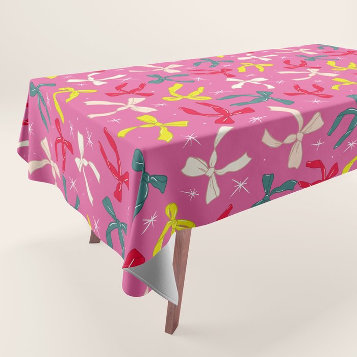 Festive Bows on Pink Background Tablecloth Gallery Image 1