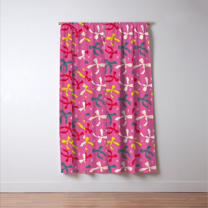 Festive Bows on Pink Background Window Curtain Gallery Image 3