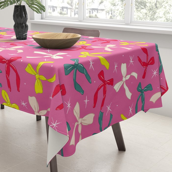 Festive Bows on Pink Background Tablecloth Gallery Image 3