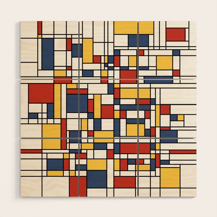 Mondrian De Stijl Pattern Wood Wall Art Gallery Image 1