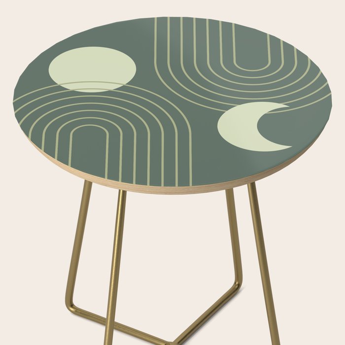 Mid Century Modern Geometric 126 in Forest Green Shades (Rainbow and Sun Abstraction) Side Table Gallery Image 2