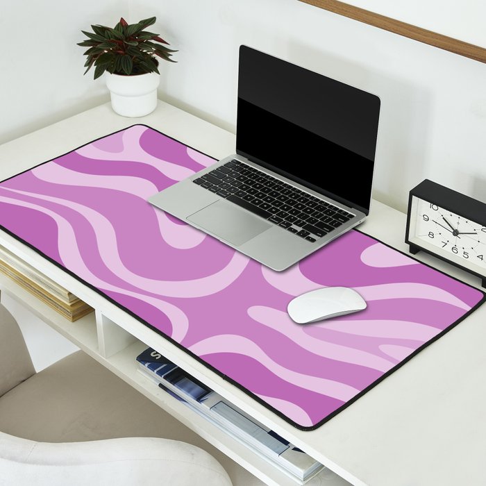 Liquid Swirl Abstract Pattern in Muted Violet Light Purple Desk Mat Gallery Image 2