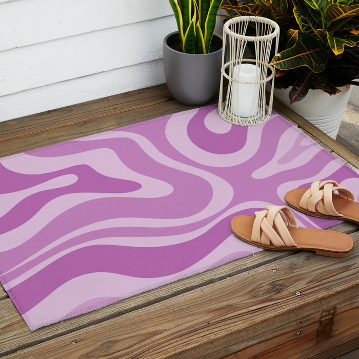 Liquid Swirl Abstract Pattern in Muted Violet Light Purple Outdoor Rug Gallery Image 2