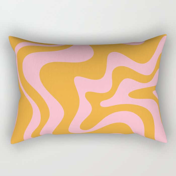 Retro Liquid Swirl Abstract Pattern Pink and Mustard Marigold Rectangular Pillow Gallery Image 2