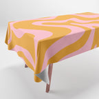 Retro Liquid Swirl Abstract Pattern Pink and Mustard Marigold Tablecloth Gallery Image 1