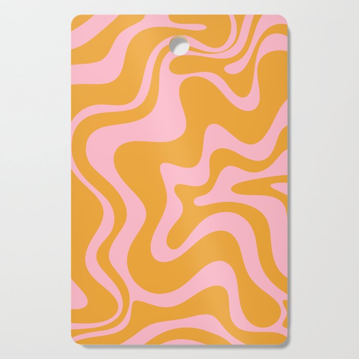 Retro Liquid Swirl Abstract Pattern Pink and Mustard Marigold Cutting Board Gallery Image 1