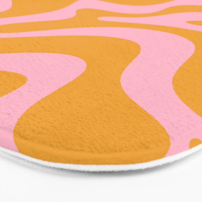 Retro Liquid Swirl Abstract Pattern Pink and Mustard Marigold Bath Mat Gallery Image 3