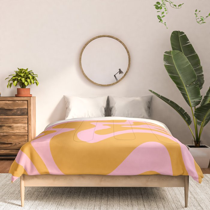 Retro Liquid Swirl Abstract Pattern Pink and Mustard Marigold Comforter Gallery Image 3