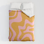 Retro Liquid Swirl Abstract Pattern Pink and Mustard Marigold Comforter Gallery Image 6