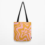 Retro Liquid Swirl Abstract Pattern Pink and Mustard Marigold Tote Bag Gallery Image 2