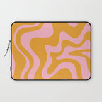Retro Liquid Swirl Abstract Pattern Pink and Mustard Marigold Laptop Sleeve Gallery Image 1