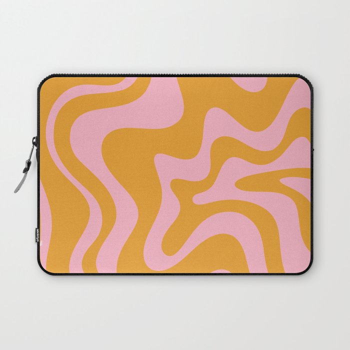 Retro Liquid Swirl Abstract Pattern Pink and Mustard Marigold Laptop Sleeve Gallery Image 1