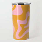 Retro Liquid Swirl Abstract Pattern Pink and Mustard Marigold Travel Mug Gallery Image 1