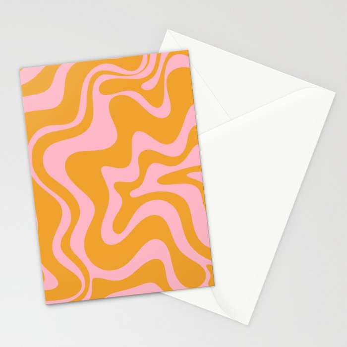 Retro Liquid Swirl Abstract Pattern Pink and Mustard Marigold Stationery Card Gallery Image 2