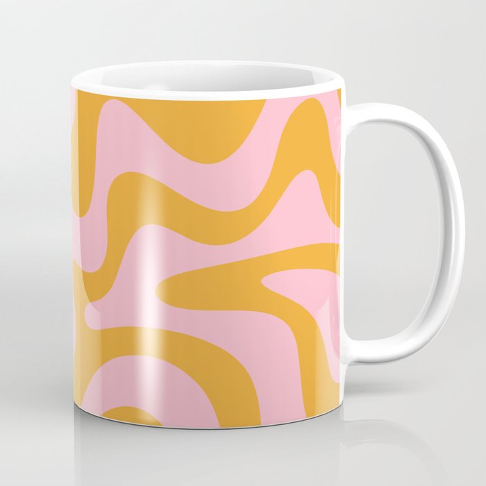 Retro Liquid Swirl Abstract Pattern Pink and Mustard Marigold Coffee Mug Gallery Image 1