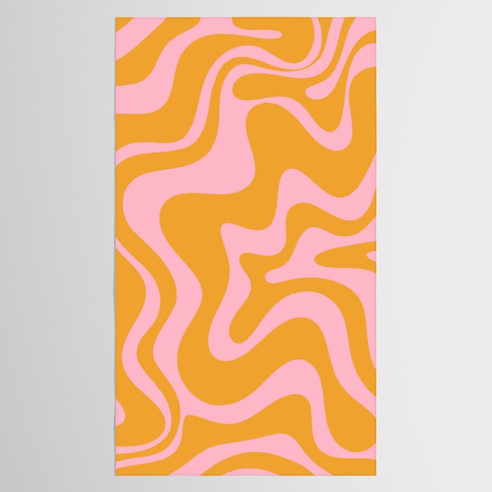 Retro Liquid Swirl Abstract Pattern Pink and Mustard Marigold Tablecloth Gallery Image 2
