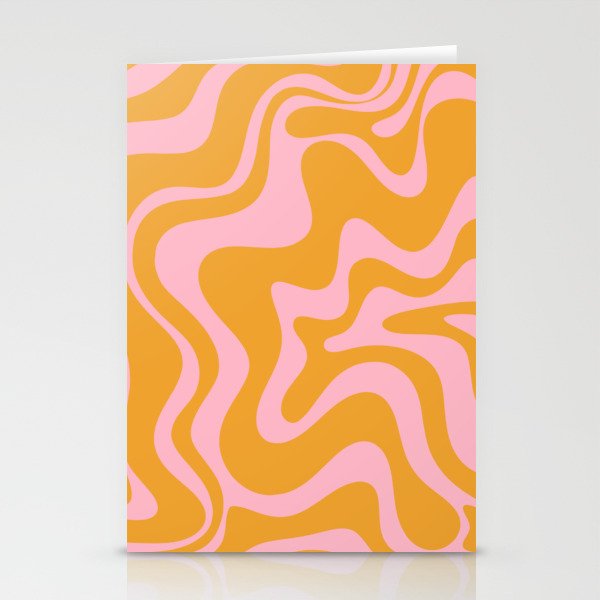 Retro Liquid Swirl Abstract Pattern Pink and Mustard Marigold Stationery Card Gallery Image 2