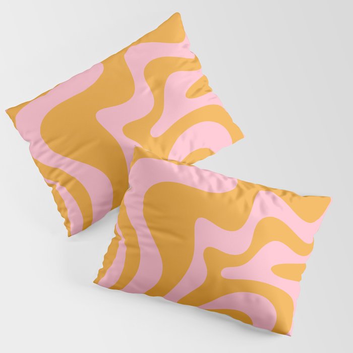 Retro Liquid Swirl Abstract Pattern Pink and Mustard Marigold Pillow Sham Gallery Image 3