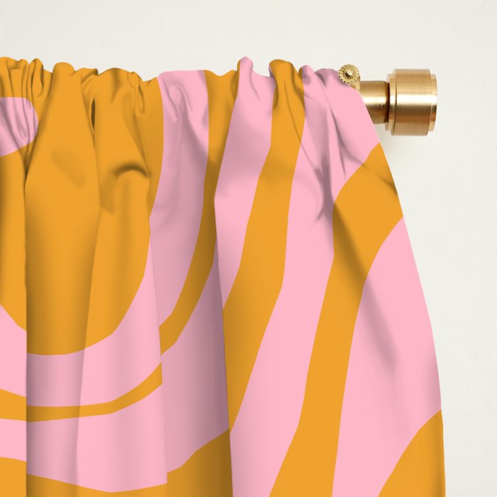 Retro Liquid Swirl Abstract Pattern Pink and Mustard Marigold Window Curtain Gallery Image 2